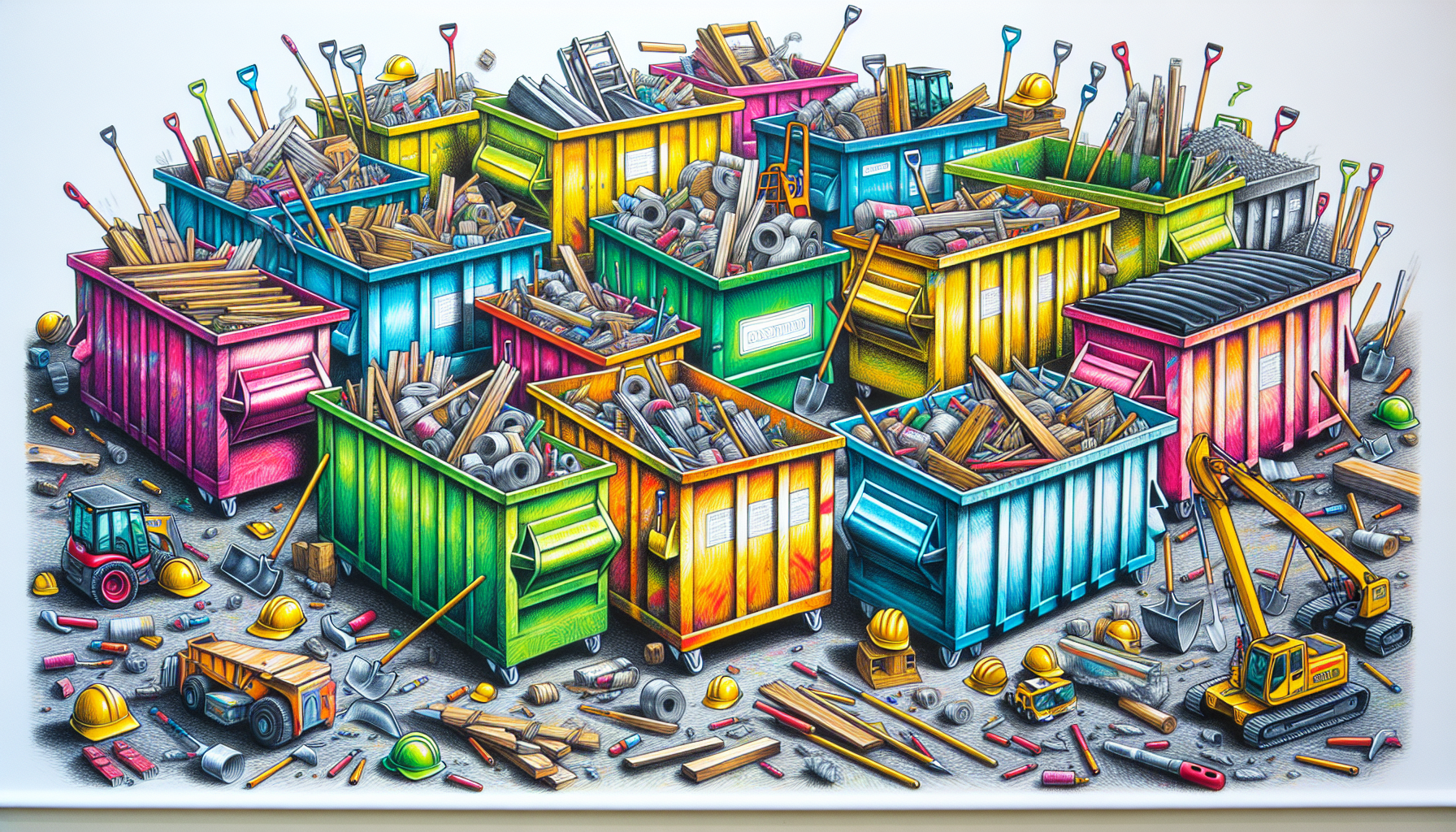 An illustration depicting various sizes of dumpsters available for rent, suitable for projects of different scales.