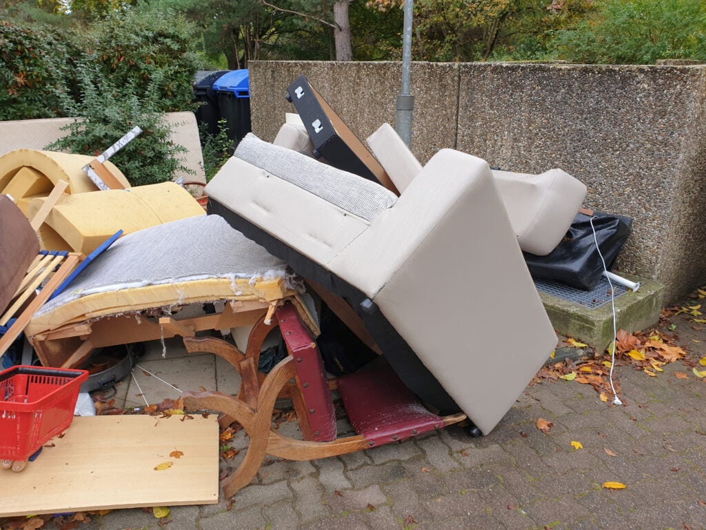 piles of junk ready for junk removal pickup