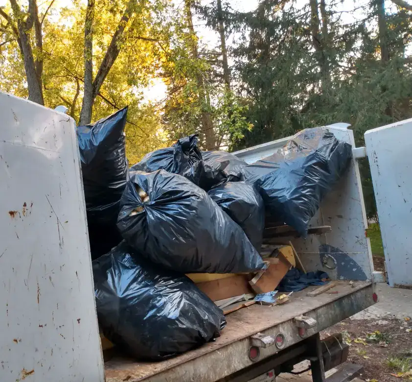 yard debris bags in the truck bed