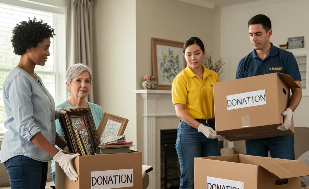 Junk removal services team assisting a family during an estate cleanout, emphasizing compassion and professionalism