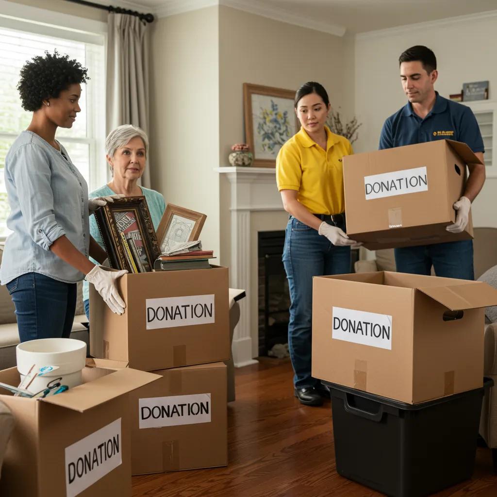 Junk removal team assisting a family during an estate cleanout, emphasizing compassion and professionalism